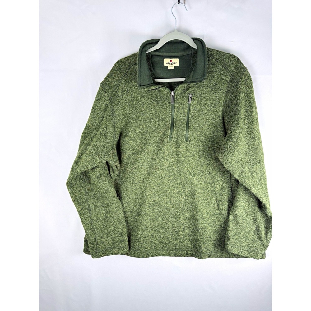 Woolrich Men's XXL Green Heather 1/4 Zip Pullover Sweater Fleece Chest Pocket
